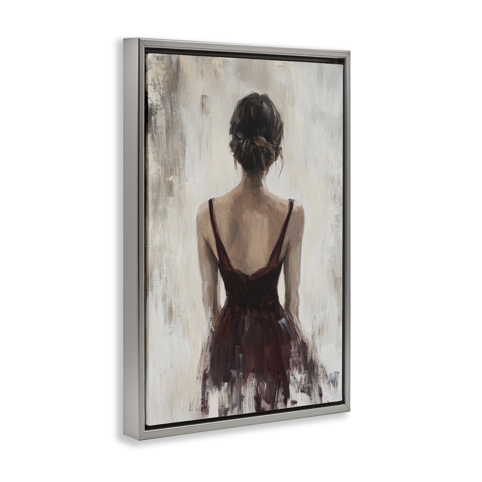 Stupell Industries Portrait of Woman in Burgundy Gray Framed Floater Canvas Wall Art, design by Petal Prints Design
