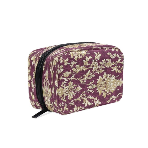 BZSMCE Makeup and Cosmetic Bag Women Simple Gold Floral Filigree Pattern Square Cosmetic Bag