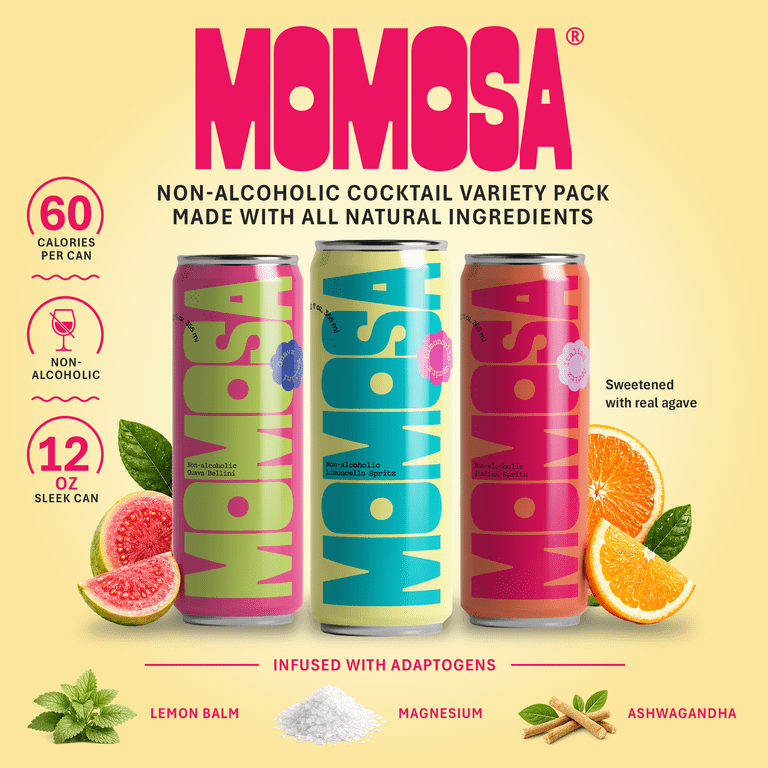 Momosa Spritz Variety 6 Pack, Non Alcoholic Mocktail, Alcohol-Free