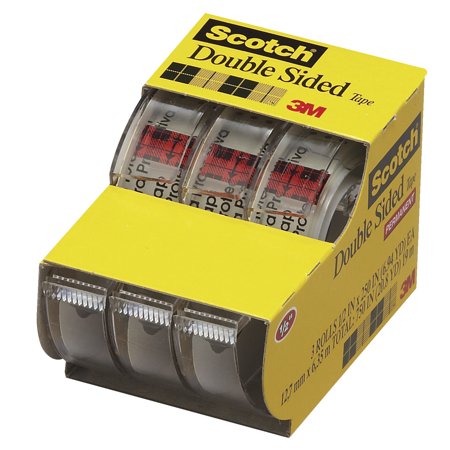 Scotch 665 Double-Sided Tape in Hand Dispenser, 0.50 x 250 Inches, Clear, Pack of 3