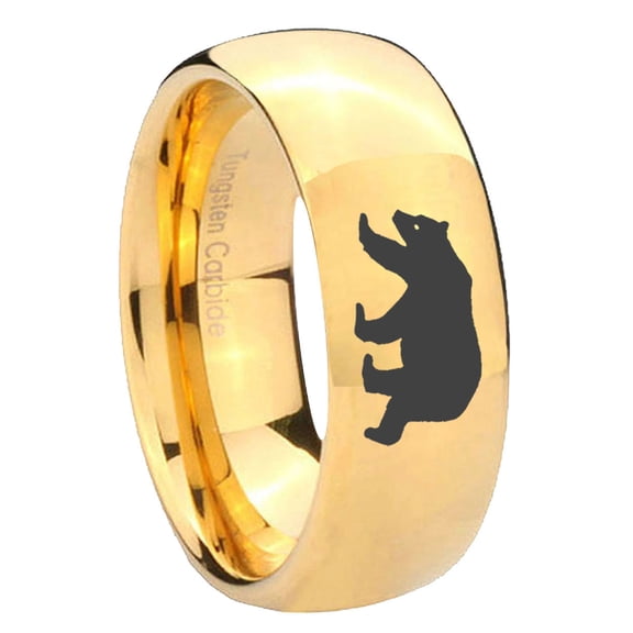 Polar Bear Dome Gold Plated Tungsten Men Ring 10MM