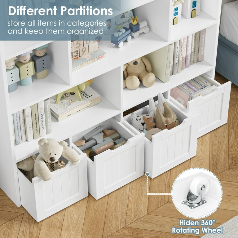 Homfa 10-Cube Toy Storage Bookcase with 4 Drawers, White photo 2
