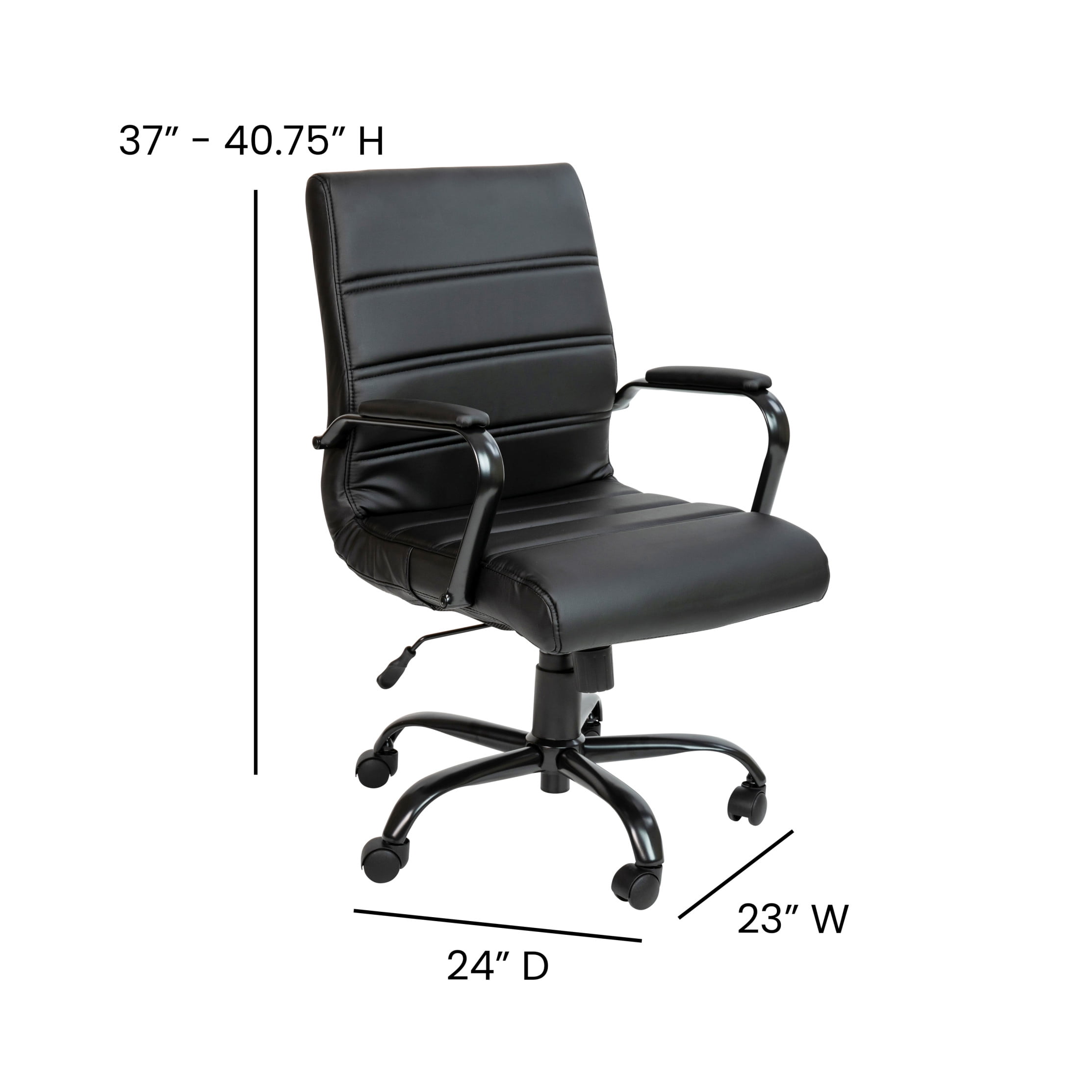 Flash Furniture Whitney Mid-Back Swivel LeatherSoft Desk Chair with Armrests, Black