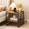 thumbnail image 2 of 20" Small Nightstand with Charging Station, Mini Fridge Stand, Square Side Table, End Table for Living Room, Bedroom Beside Table, Table De Chevet,Rustic Brown, 2 of 14