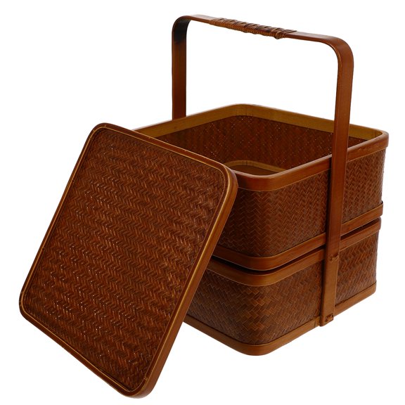 unbranded Bamboo Storage Basket Sundries Organizer Woven Wicker Lid Brown