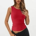 thumbnail image 2 of JSheng Women Casual Tank Tops Women's Summer Fashion Casual Solid Color Round Neck Sleeveless Slim Tank Top Red XL, 2 of 5