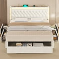 thumbnail image 2 of Amuzer  Bed Frame Queen Size with 5 Storage Drawers, Hidden Storage Headboard with LED Light,Charging Station, Velvet Button Tufted Headboard Upholstered Platform Bed, Beige, 2 of 9
