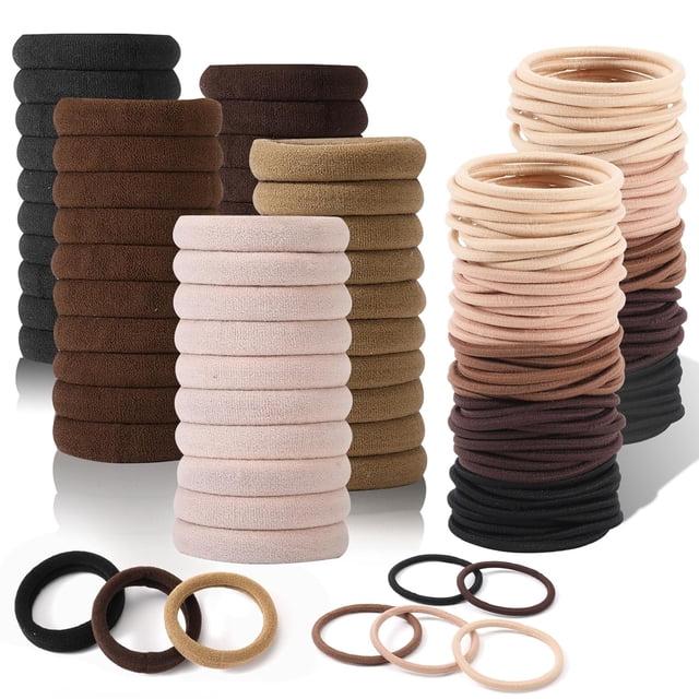 y Hair Ties, 100P Elastic Hair Ties & 150P Nylon No-Damage Hair Ties, Brown Ponytail Holders for Women Girls