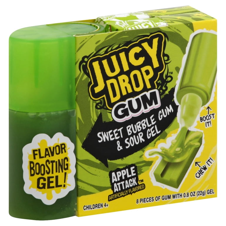 Juicy Drop Gum, Sweet Bubble Gum Pack with Sour Gel Applicator
