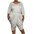 thumbnail image 2 of Wyongtao Women's 2 Piece Outfits Plus Size Casual Short Sleeve Boho Ruffle Crop Top Bodycon Capris Pants Set Tracksuits,White XXXXL, 2 of 4
