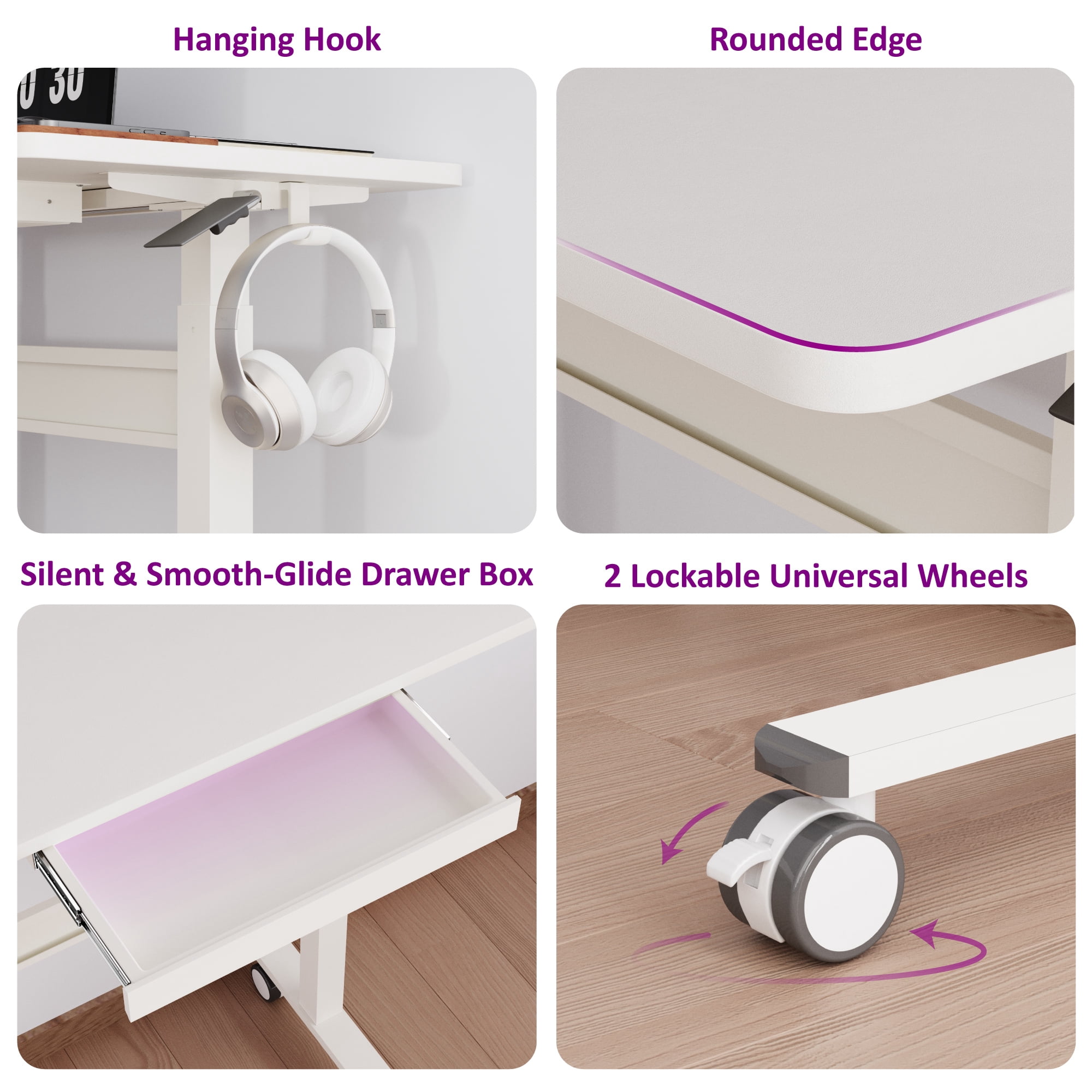WHIFEA Mobile Standing Rolling Desk – White Sit Stand Up Desk with Drawer, Pneumatic Height Adjustment, Lockable Wheels, Adjustable Home Office Desk for Computer & Walking Pad