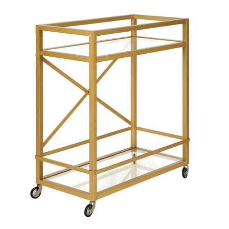 HomeRoots Brass Steel And Glass Rolling Bar Cart