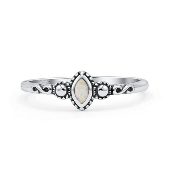 Marquise Oxidized Ring New Ring Lab Created Opal 925 Sterling Silver Size 5