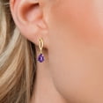 thumbnail image 3 of Gem Stone King 10K Yellow Gold Purple Amethyst Stud Dangle Earrings for Women | 1.28 Cttw | Gemstone February Birthstone | Pear Shape 7X5MM, 3 of 6