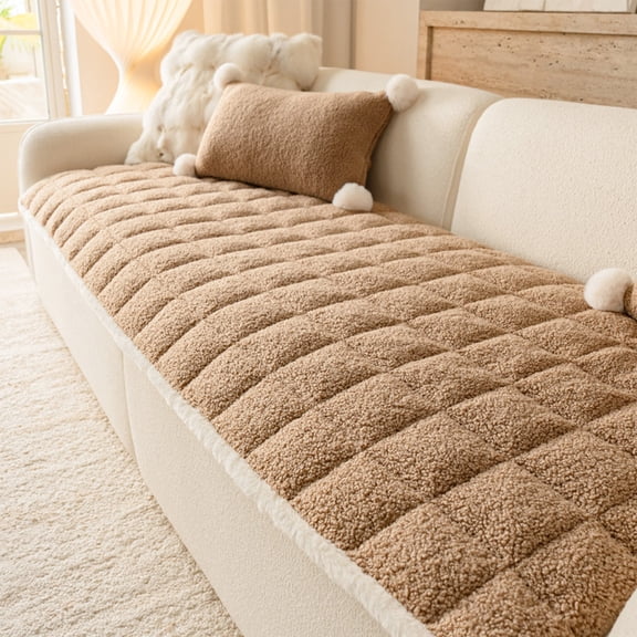 Thickened Plush Velvet Sofa Cushion Non-Slip Fixed Rectangle Seat Pad, Soft Breathable Couch Mat for Autumn Winter,Decorative Cushion for Home Car Pet,Brown