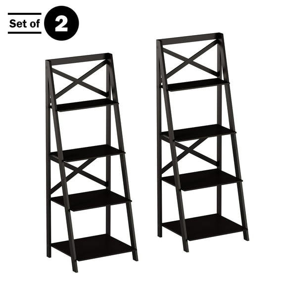 Lavish Home 4-Tier Freestanding Ladder Bookshelf with X-Back Frame, Black