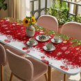 thumbnail image 3 of Christmas Table Cloths for 8 Foot Rectangle Tables, Red Xmas Weeping Balls Green Branches Snowflakes Patio Waterproof Elastic Fitted Tablecloths, Washable Rectangular Table Cover for Camping, 3 of 8