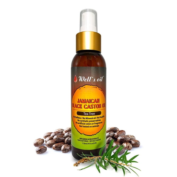 Well's Oil ÁRBOL DE TÉ + Spray de aceite de ricino negro jamaicano | 4oz(118ml) | Spray desenredante para el cabello | Aumenta el crecimiento del cabello Tratamiento del cuero cabelludo | Acondicionad
