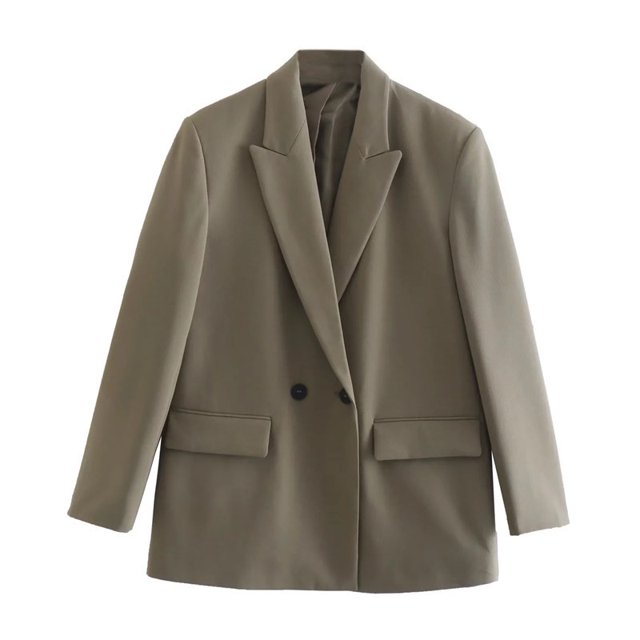 Chaqueta de oficina con doble botonadura para mujer, abrigo Vintage, cuello con muescas, manga larga, prendas de vestir exteriores, Tops elegantes
