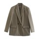 thumbnail image 1 of Chaqueta de oficina con doble botonadura para mujer, abrigo Vintage, cuello con muescas, manga larga, prendas de vestir exteriores, Tops elegantes, 1 of 5