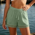 thumbnail image 6 of Htrmlpk Summer Linen Shorts for Women's Elastic Waist Summer Beach Bottoms Athletic Shorts Drawstring Outdoor Work Shorts Jogging Walkshort Pocket, 6 of 7