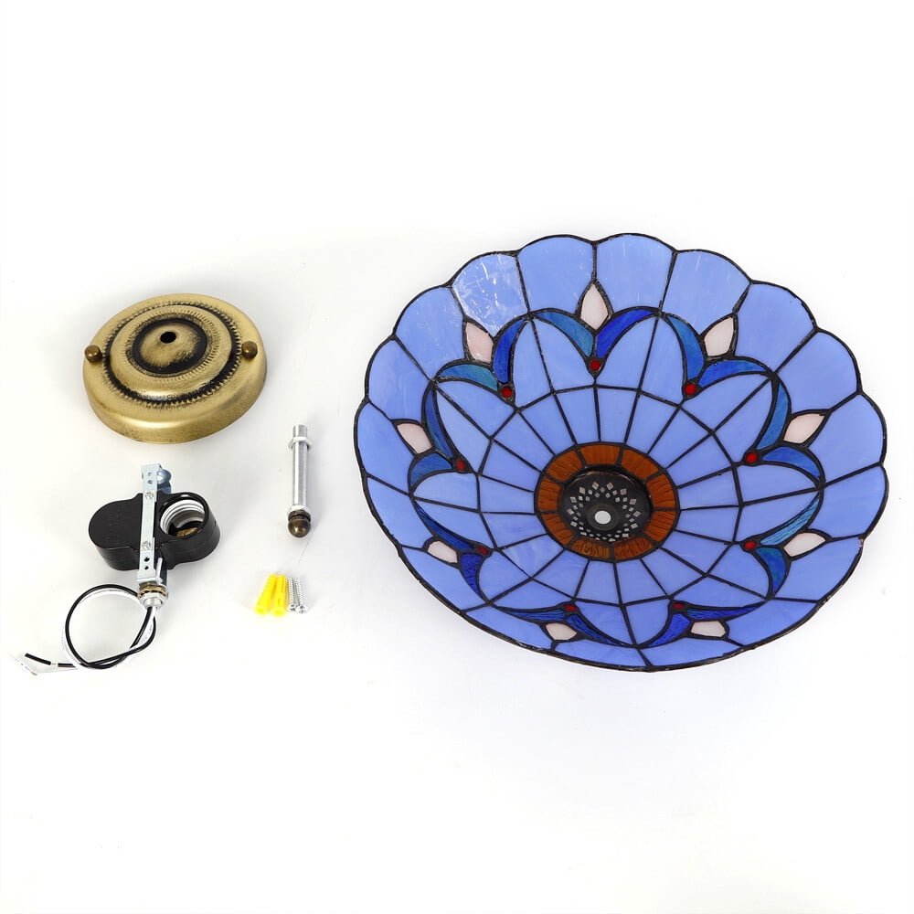 12" Tiffany Style Stained Glass Flush Mount Light Fixture, E27 Bulb Holder, Retro Ceiling Lamp for 5-10m², 110-220V