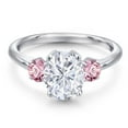 thumbnail image 3 of Gem Stone King 925 Sterling Silver White Moissanite and Pink Lab Grown Diamond Engagement Ring for Women | 2.60 Cttw | Oval 9X7MM | Gemstone Birthstone | Size 7, 3 of 7