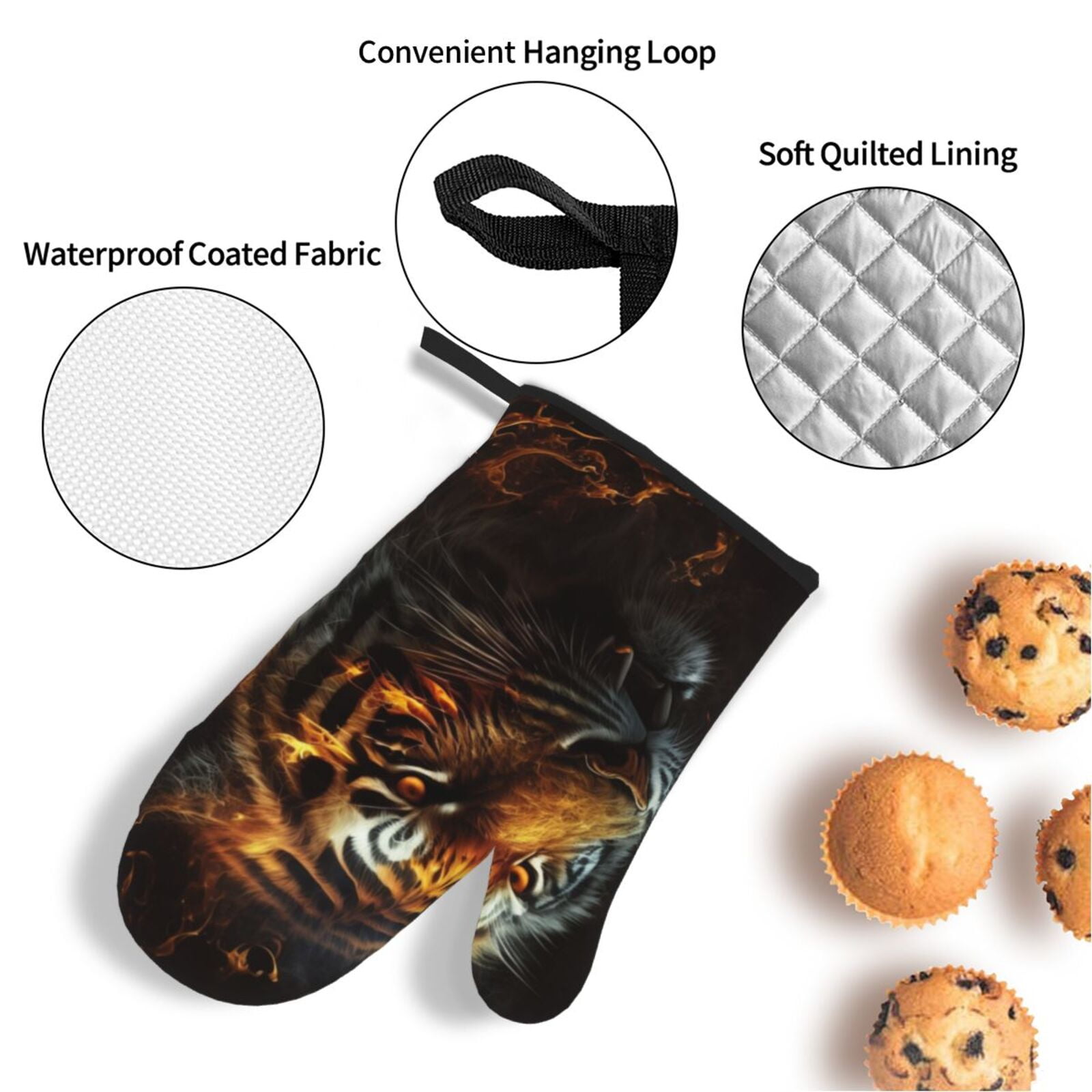 Fire King Tiger Face Art 4Pcs Oven Mitts and Pot Holders Sets Oven Kitchen Gloves Hot Pads for Cooking BBQ Baking Grilling