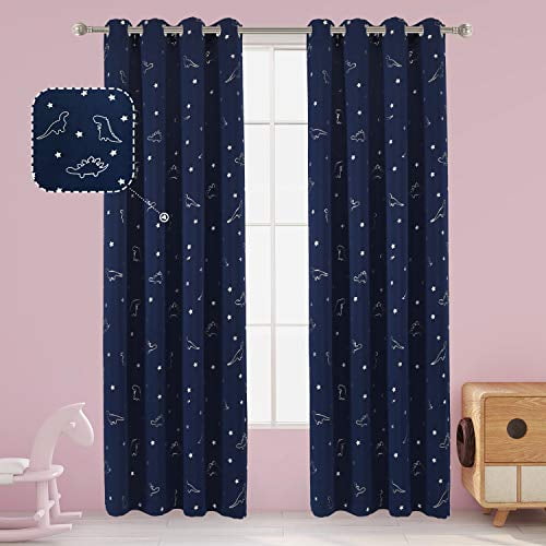 LORDTEX Dinosaur and Star Foil Print Blackout Curtains for Kids Room