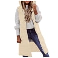 thumbnail image 2 of adviicd Long Puffer Vest Women Quilted Hooded Sleeveless Down Vest Outerwear Jackets Fall Winter Coats with Pockets (Beige, S), 2 of 5