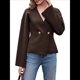 thumbnail image 1 of Cárdigan de Cuello en V para Mujer, Larga Acampanada, Botones, Frente Abierto, Suéter de Punto Holgado, Blazer de Otoño Café M, 1 of 10