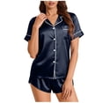 thumbnail image 1 of Ensemble de Pyjama à Manches Courtes pour Femmes, Col Rabattu, Couleur Unie, 2 Pcs, 100 % Polyester, 1 of 8