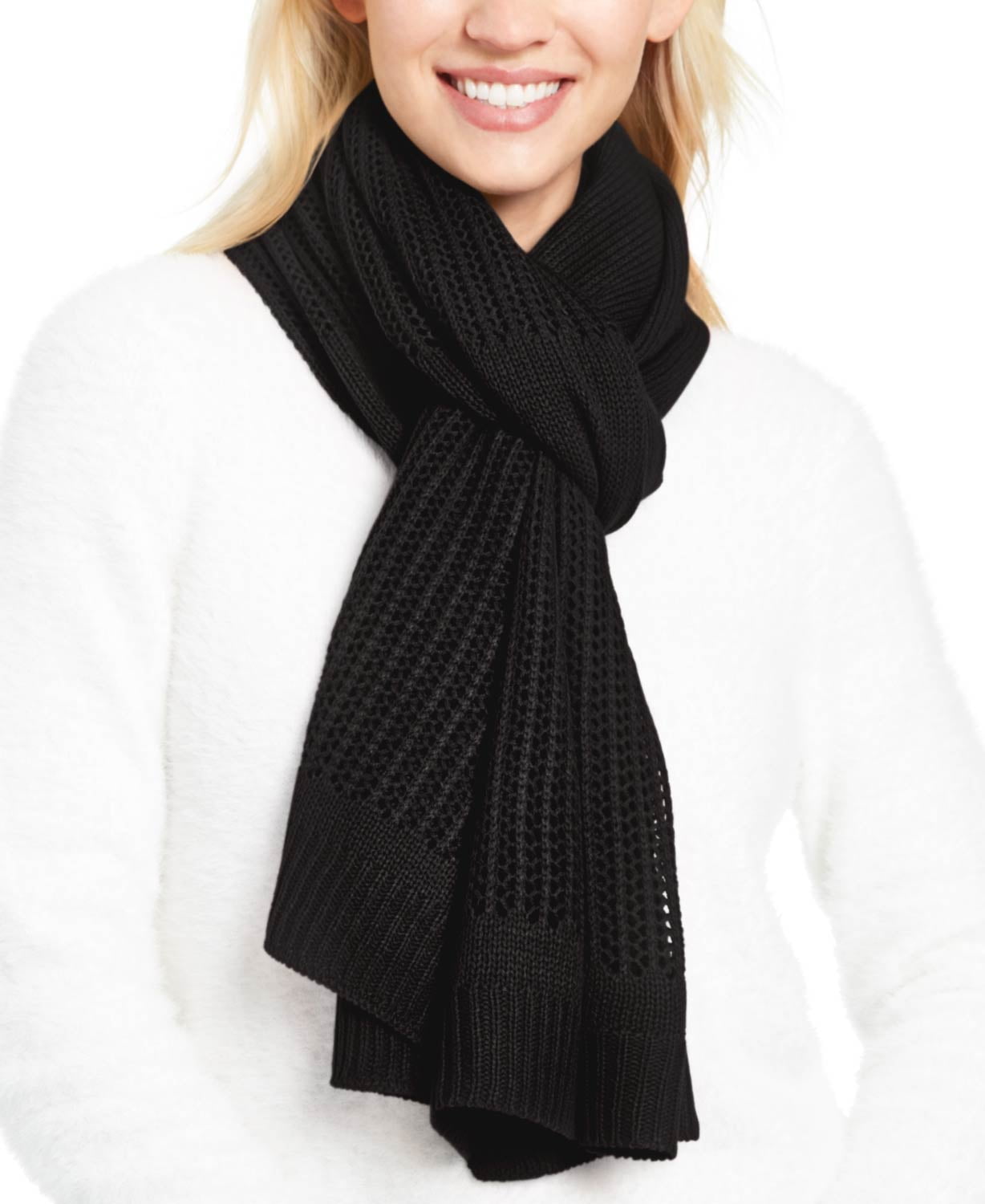 DKNY Womens OpenKnit Blocked Scarf Black DY01008