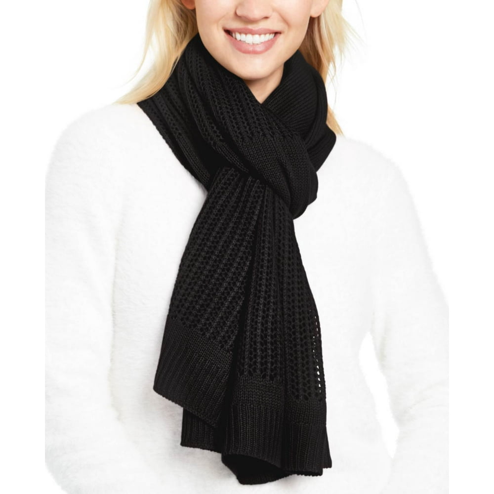 DKNY DKNY Womens OpenKnit Blocked Scarf Black DY01008