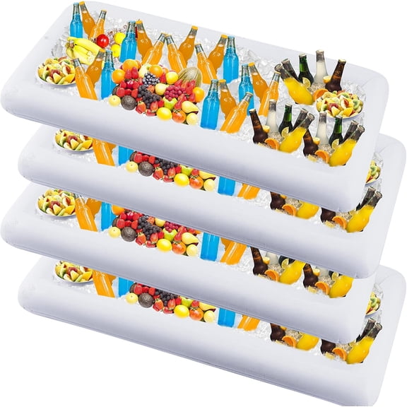 4 Packs Inflatable Serving Bar, Ice Serving Buffet Salad Cooler, Salad Serving Trays Sets for Summer Swimming Pool Parties, Family Gatherings & More