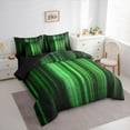 thumbnail image 3 of Homewish Geometric Lines 7 Pieces Bedding Comforter Set,Minimalist Stripes Aesthetic Full Bedding Set,Green Black Fitted Sheet Flat Sheet For Boys Kids,Super Cozy Room Decor Reversible, 3 of 8