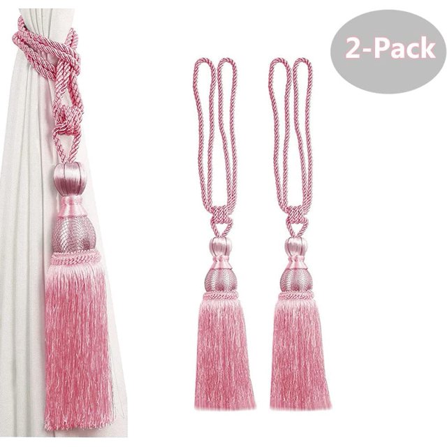 2 clips de cortina para corbata, correas de cuerda para cortina, con borlas largas, cuerda de retención para decoración del hogar y cortinas de ventana de oficina, correas de cuerda para corbata (rosa) JM