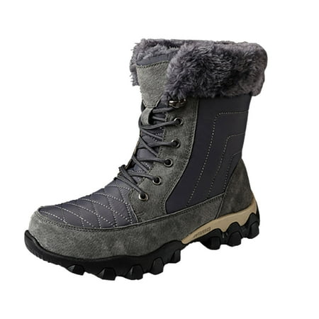 

jsaierl Men s Winter Round Toe Lace Up Non Slip And Velvet Warm Outdoor Snow Boots