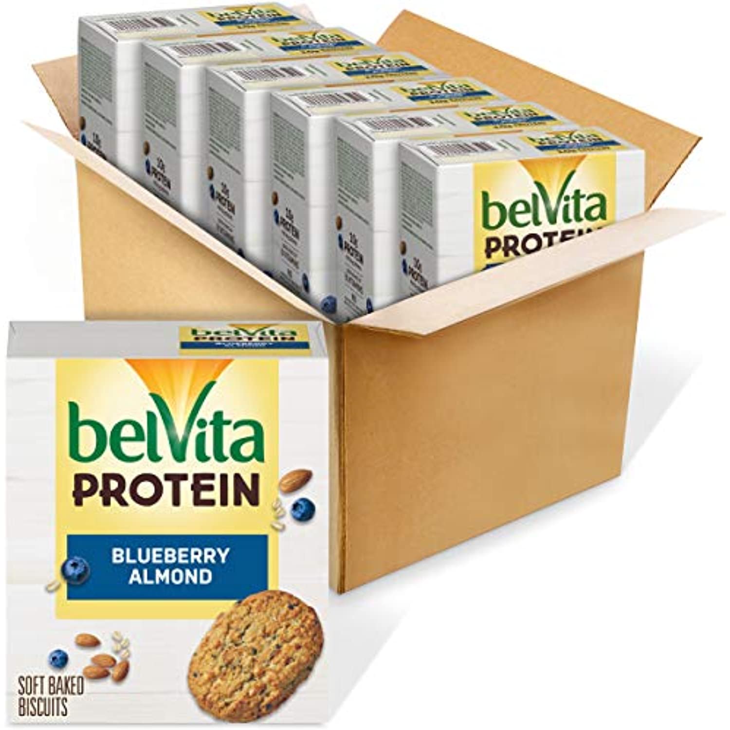 Belvita Protein Soft Baked Blueberry Almond Breakfast Biscuits, 6 Boxes Of  4 Packs (1 Biscuit Per Pack)