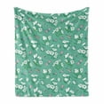 thumbnail image 1 of Hipster Soft Flannel Fleece Throw Blanket, Blossoming Plants and Flying Insects Botany Scene, Cozy Plush for Indoor and Outdoor Use, 70" x 90", Seafoam Baby Pink, by Ambesonne, 1 of 6