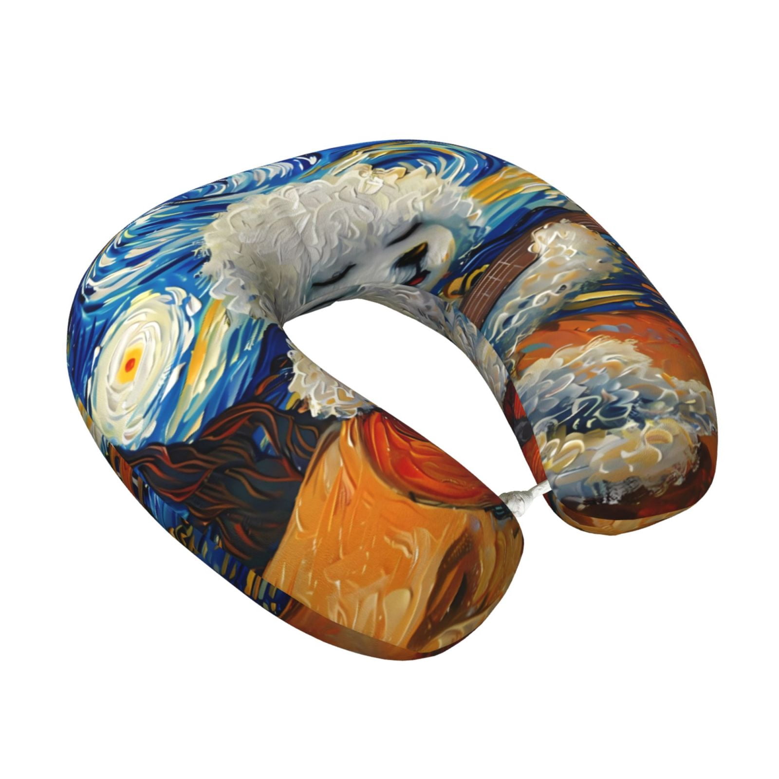 Xecao Dog Guitar Starry Night Print Memory Foam Cervical Neck Pillow Versatile U-Shaped Pillows for Home,Office,Camping,Travelling,Soft Washable Cover