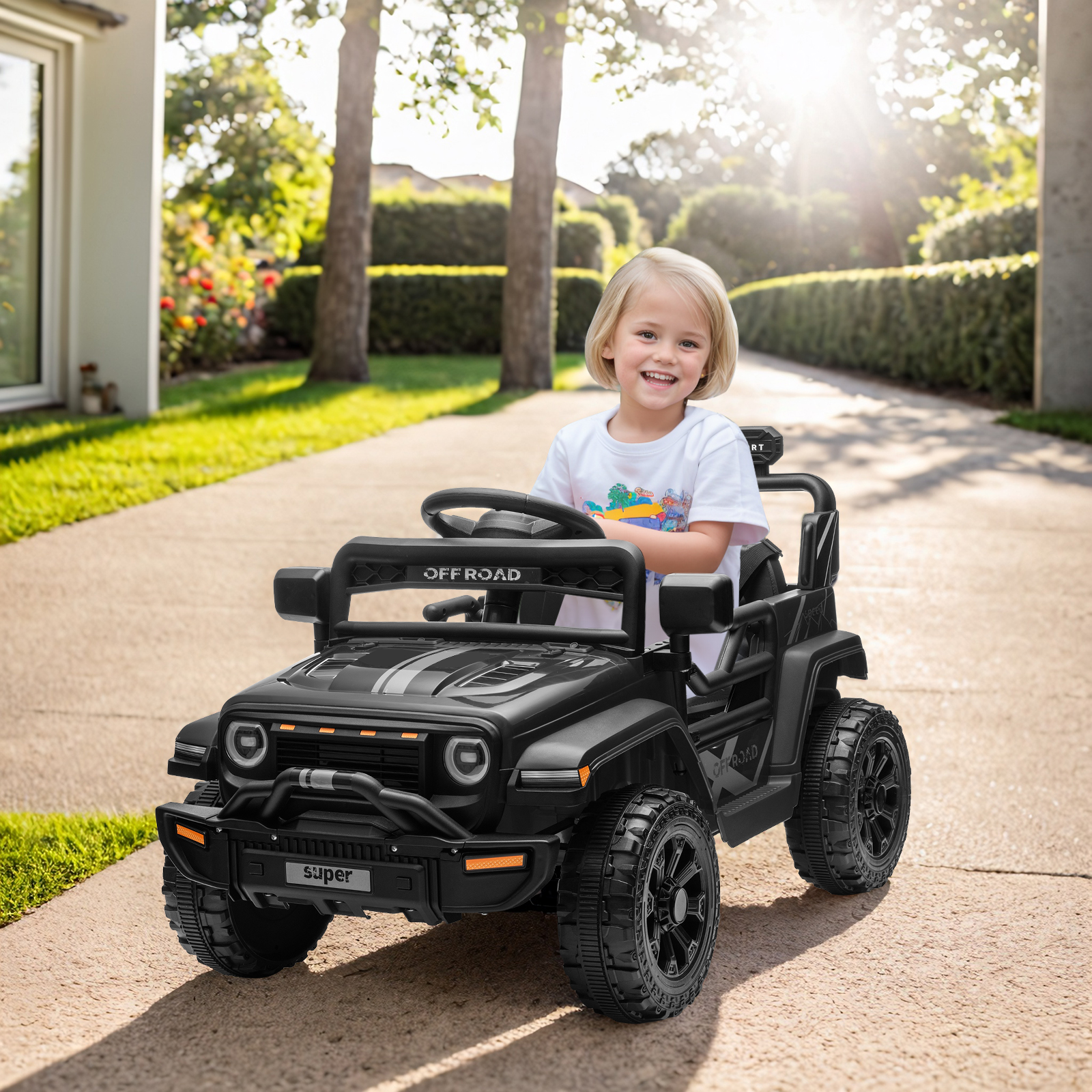 Ktaxon 12V Electric Wiggle Car for Kids, Electric Ride On Car for Aged 3+, 2 Speeds, Flashing Wheels, Bluetooth, LED Lights- Blue