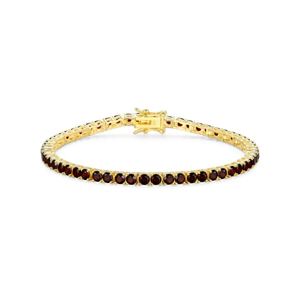 Forever Facets 18K Gold over Sterling Silver Genuine Garnet Tennis Bracelet, Adult Female