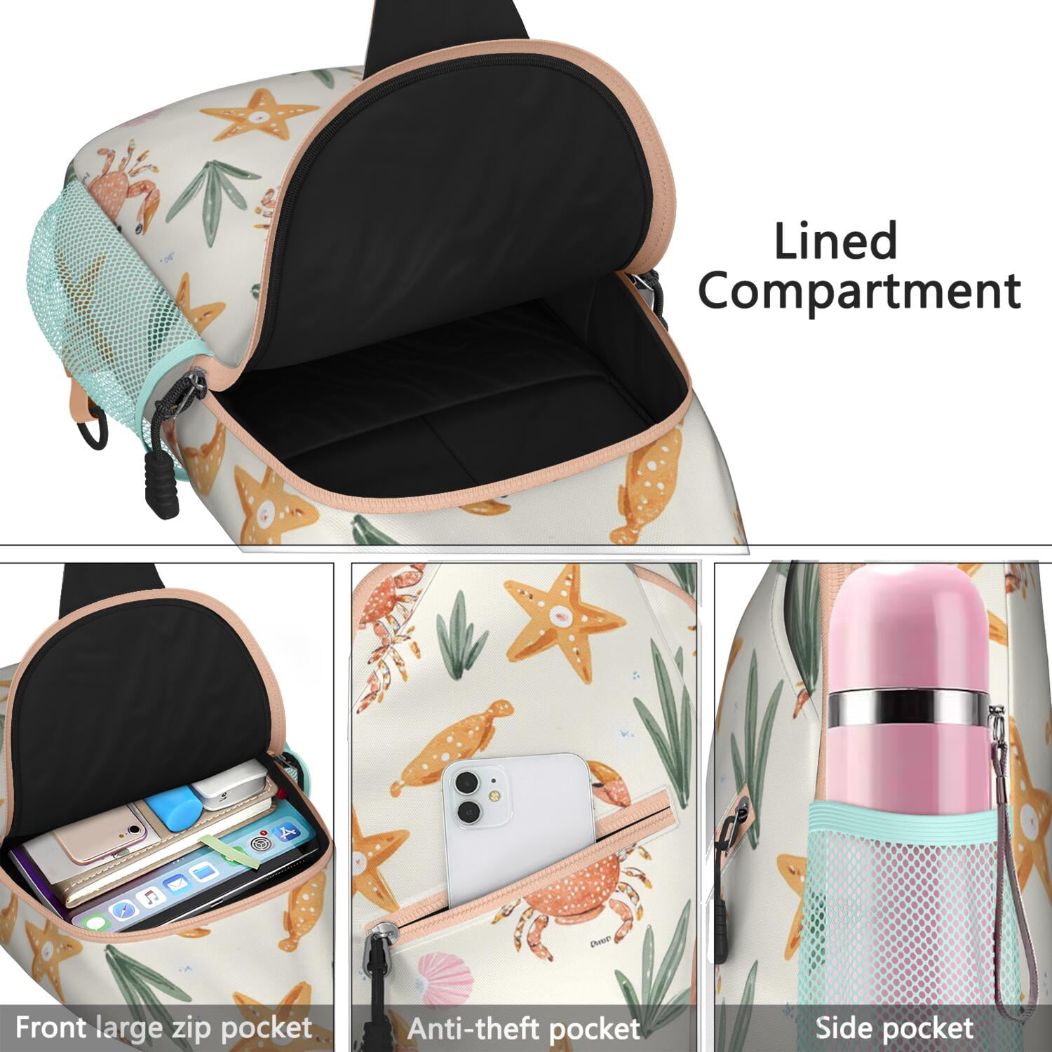 Sling Backpack Trendy Sling Backpack Marine Adorable Crab () Travel Backpack Backpack Purse for Women Men