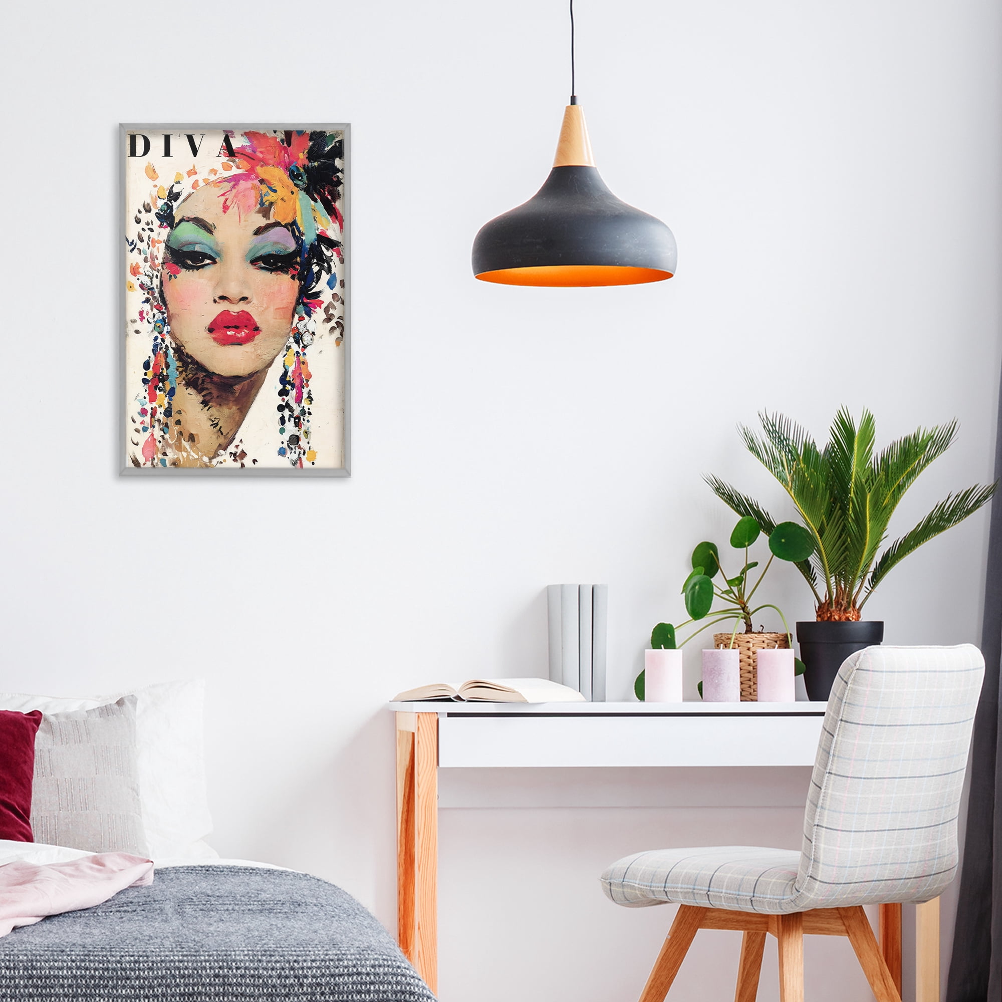 Stupell Industries Diva Fashion Portrait Gray Framed Giclee Art, design by Annabelle Hall