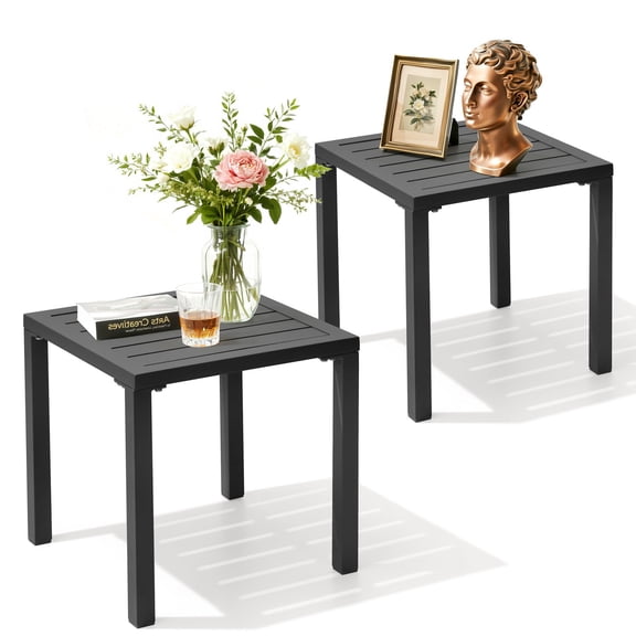 Pellebant Outdoor Side Table Set of 2, Square All-Weather Aluminum Patio End Table, Black
