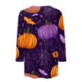 thumbnail image 4 of Halloween Womens Shirts Funny 3/4 Sleeve Tops Spooky Pumpkin Cobweb Printed Pullover Horror Round Neck T Shirts Holiday Three Quarter Length Blouses, L, 4 of 7