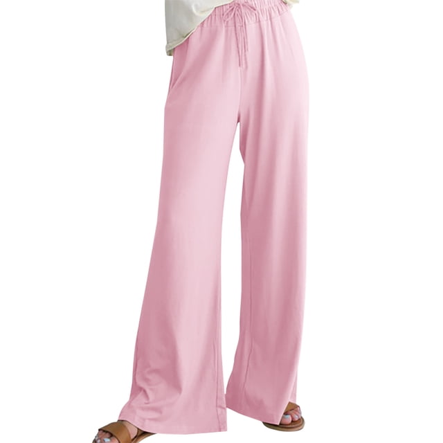 Timegard Womens Pants Wide Leg High Waisted Pants Casual Drawstring Straight Sports Trousers with Pockets