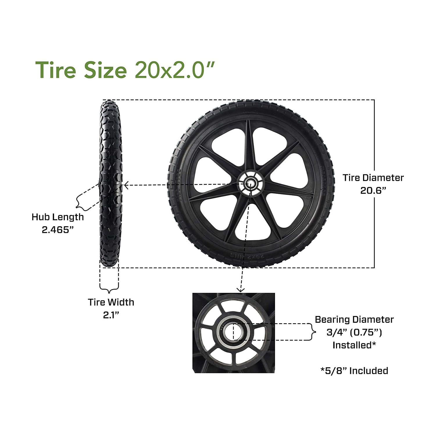 Marastar Flat Free 20x2.1 250 LB Tire Assembly