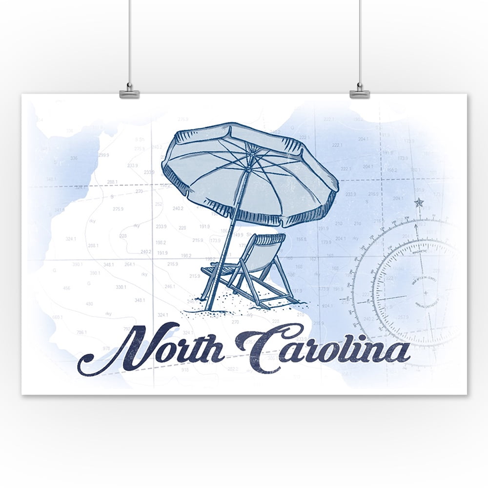 North Carolina Beach Chair & Umbrella Blue Coastal Icon Lantern